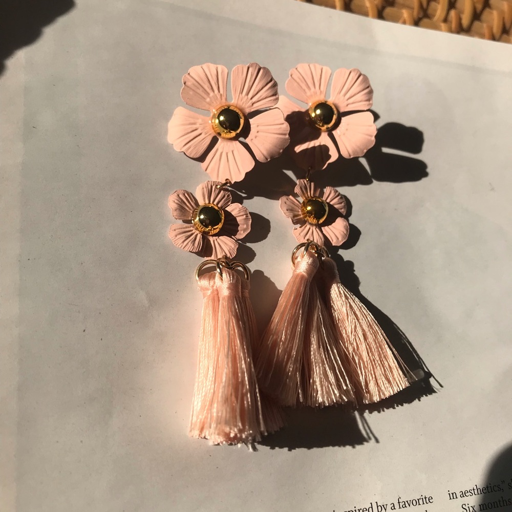 Peach Flower Tassel Earrings Jewelry